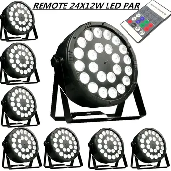 

8PCS/ 24X12W REMOTE led Par light RGBW 4in1 par stage flat LED PAR dmx512 disco lights professional dj equipment