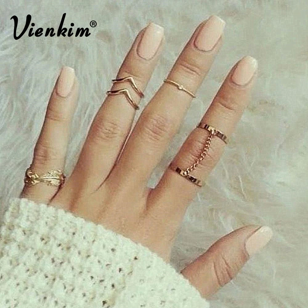 

Vienkim 2018 New 6 units / lot Punk style bright gold Stacking finger knuckle rings charm ring jewelry sheet September Indoor