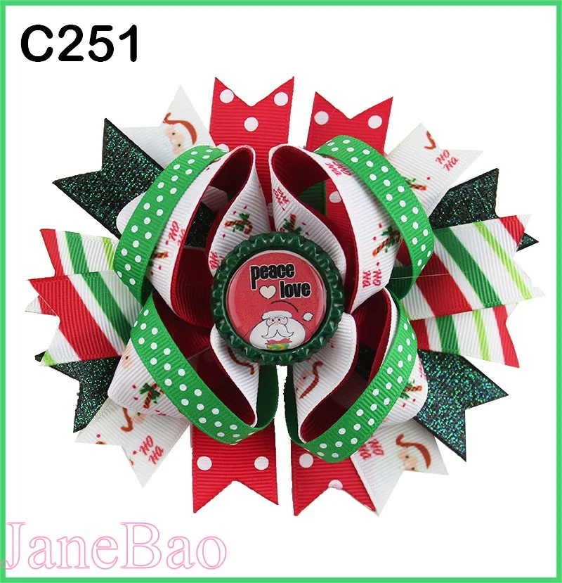 

free shipping 5pcs Christmas hair bows Candy Cane Bow Santa Hair clip Reindeer Holiday Merry Christmas Hair Bow-B