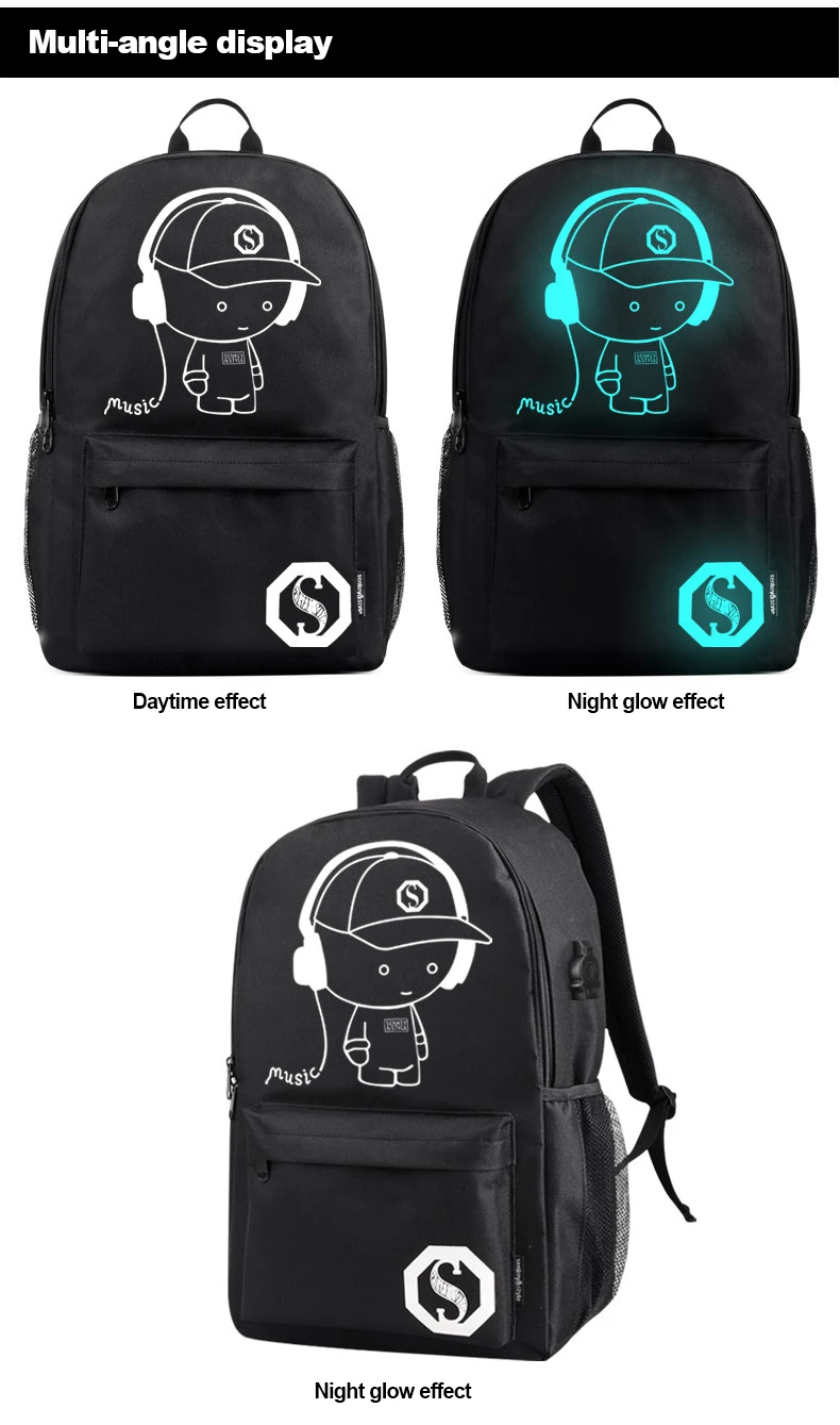 OUTAD школьный рюкзак со светящимся рисунком на тему аниме USB зарядка ноутбук рюкзак для подростка Противоугонная школьная сумка для мальчиков