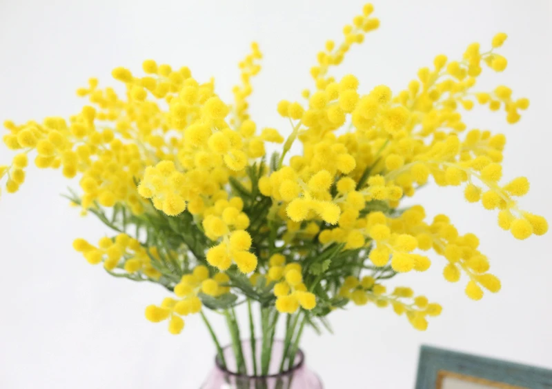 JAROWN Artificial Fake Flower Simulation Yellow Plush Acacia Flowers For Wedding DIY Decorations Home Decor (2)
