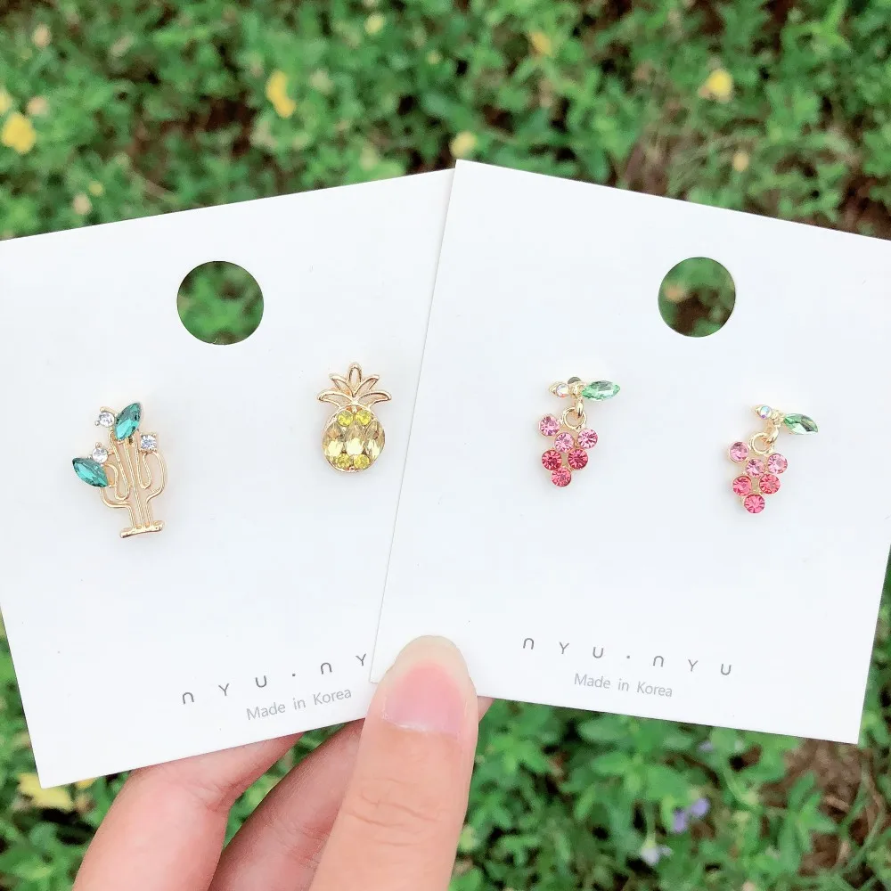 

SQUERIM Korean 925 Sweet Cute Crystal Beads Grapes Cactus Pineapple Fruit Drop Earrings for Women Wedding Bridal Party Jewelr