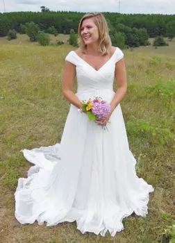 

Vintage Bohemian Lace Wedding Dress chiffon v-neck Garden Beach Bridal dress wedding gown Vestido de Noiva Robe De Mariee