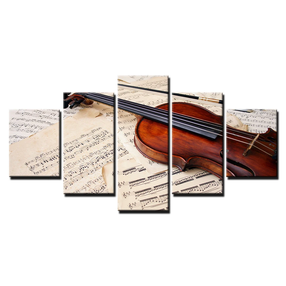 Modular-Posters-Picture-Decoration-On-Canvas-Wall-Art-Home-5-Panel-Violin-Score-Living-Room-Modern