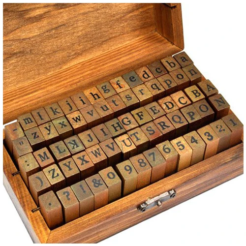 Горячий резиновый штамп Алфавит символ цифры деревянный ящик набор печати стиль деревянные буквы 70 шт