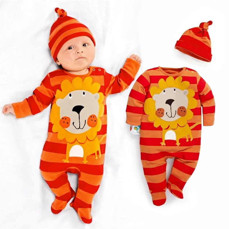 Hooyi Ensemble Pyjama A Rayures Pour Bebes Garcons Barboteuse Chapeau Orange Mignon Combinaison Sans Pied Aliexpress