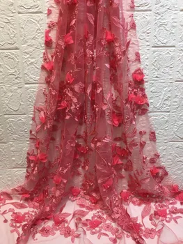 

Nigerian handmade pearl lace fabric, red African tulle lace, luxurious Mariage mesh lace ZX30681