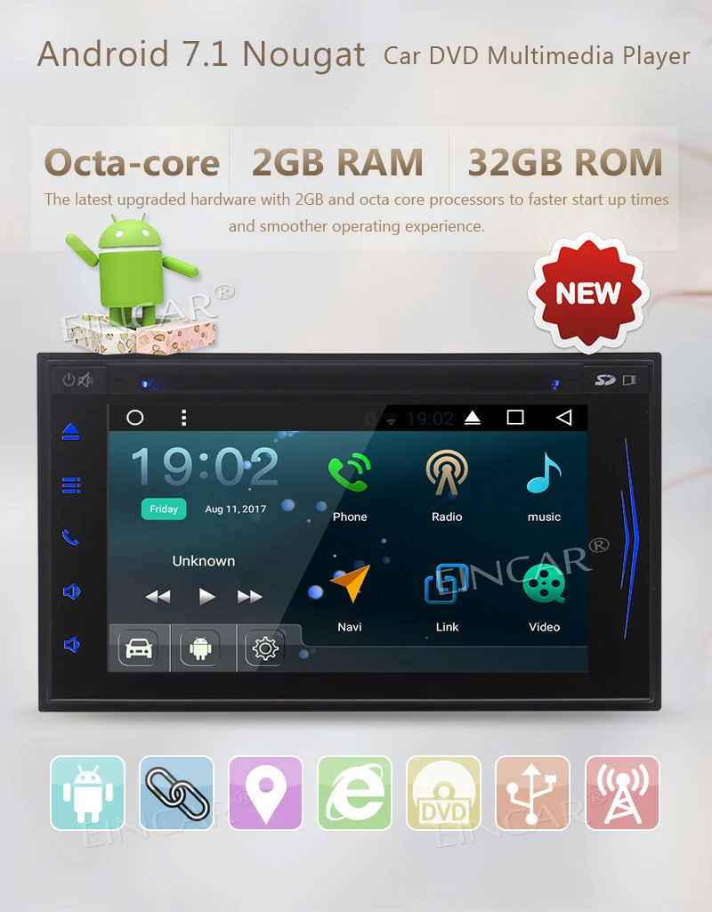 Excellent Android 7.1 Nougat System Car DVD Player Octa-core 2G RAM 32G ROM GPS Car Stereo 7" Capacitive Touchscreen Bluetooth Wifi Radio 4