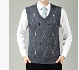 Мужской свитер, жилет с ромбовидными аргайлами, с v-образным вырезом, 111% хлопок, модный - Цвет: 8867Dark grey