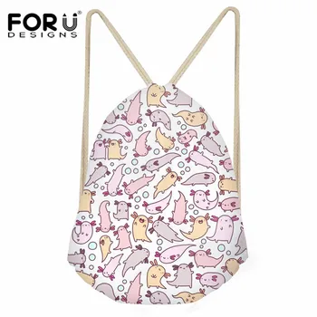 

FORUDESIGNS Adorable Axolotls Art Print Children Drawstring Bag Fashion Small Backpack Sack for Kids Girls Boys Casual Cinch Bag