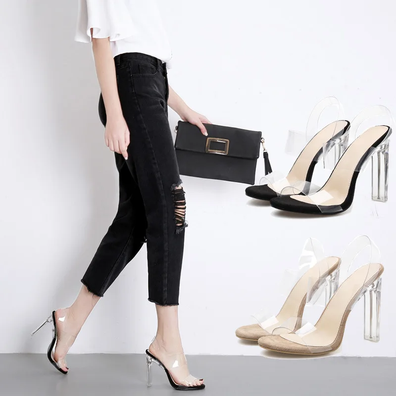 Super Cheville 11 Cm À Strass La Bride apricot Talons Carré Sandales Pompes Noir Hauts Chaussures Lady Femmes BzwxvRqP0v