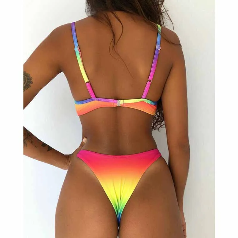 Women Rainbow Print Bikini Swimwear Sunflower Monokini Bikinis Set Bathing Suit Triangle Swimsuit underwire Bra Beachwear Summer Women Rainbow Print Bikini Swimwear Sunflower Monokini Bikinis Set Bathing Suit Triangle Swimsuit underwire Bra Beachwear Summer