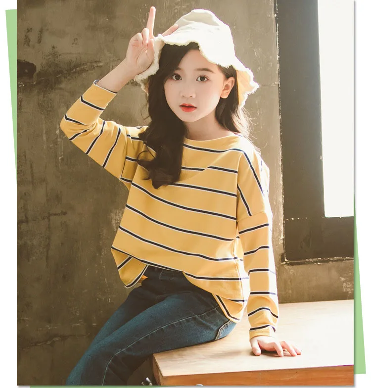 New 2019 Spring Baby Big Girls Striped Loose Tees Tops Clothes Children Cotton Casual Long Sleeve T-shirts For Kids Clothing (14)