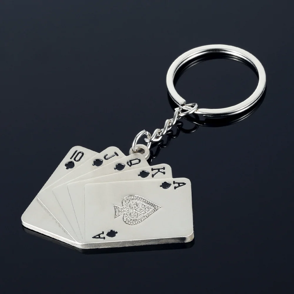 good luck Metal keychain Pendant Playing cards Black peach heart Flush 49*42mmin Key Chains
