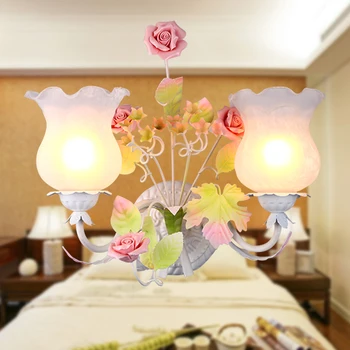 

European Pastoral style Korean wrought iron wall lamp light pink rose flower bedroom dining room lamp