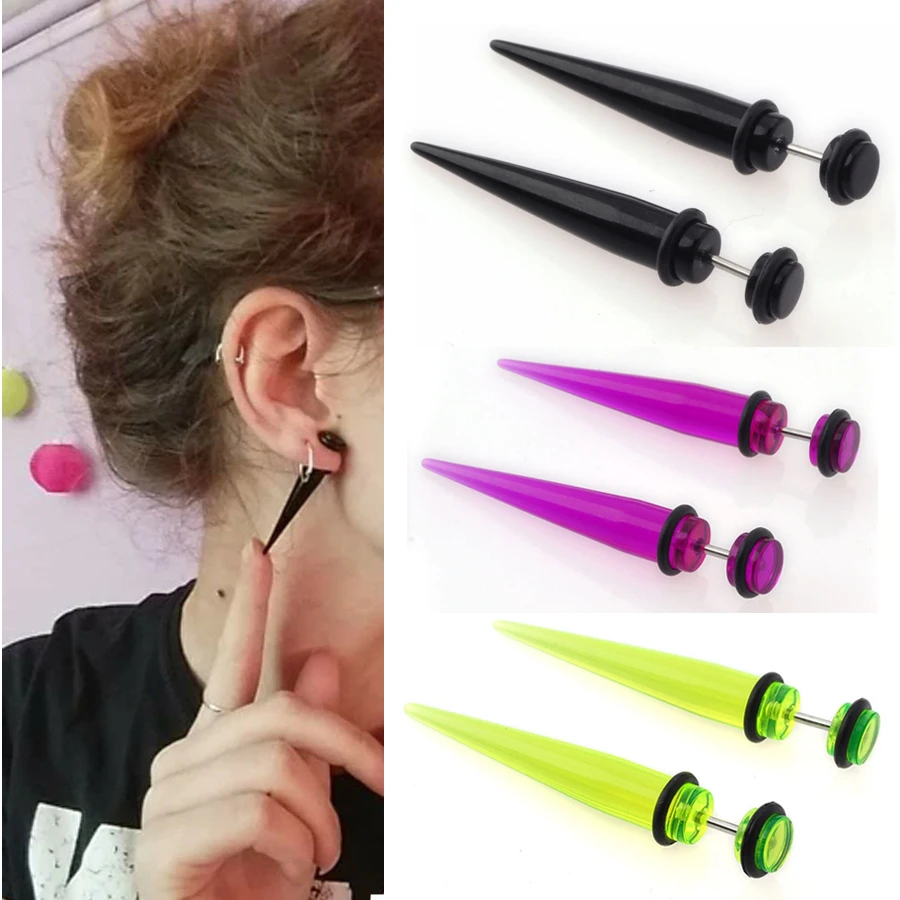 2pcs Punk Men Women Fake Ear Plugs Taper Gauges Expander Stretcher