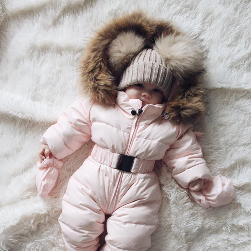 

Baby Jumpsuits Boys Girls Winter Overalls Baby Rompers Duck Down Jumpsuit Fur collar Children Outerwear Kids Snowsuit