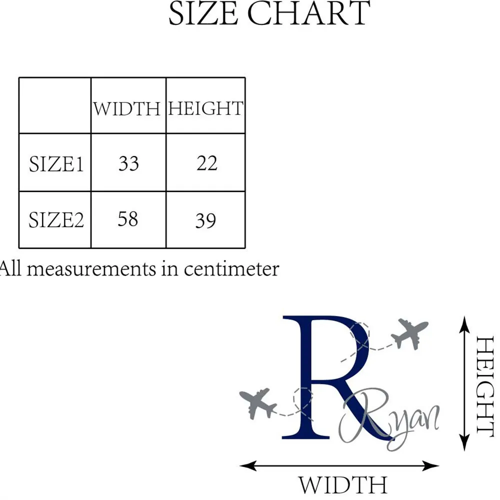 Monogram Decal Size Chart