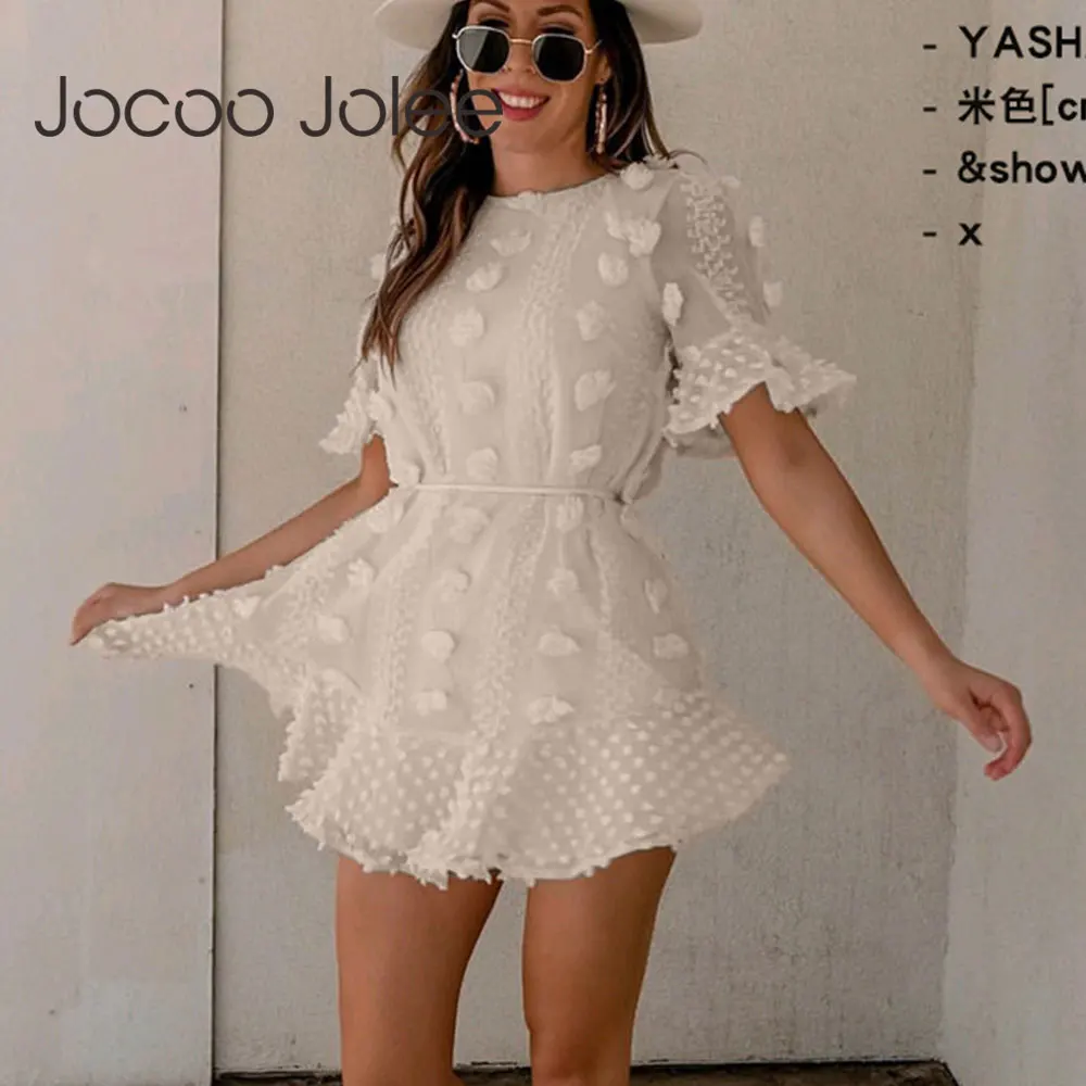 

Jocoo Jolee Elegant Solid Embossing Mini Dress for Women Casual Floral Short Sleeve A-Line Dress Vintage Party Short Dres