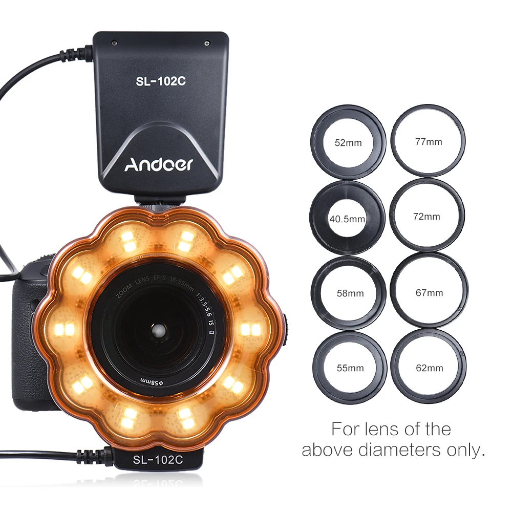 Andoer SL-102C GN15 светодиодный кольцевой светильник для макросъемки+ Удлинительное Кольцо для макросъемки ttl AF с автофокусом для Canon