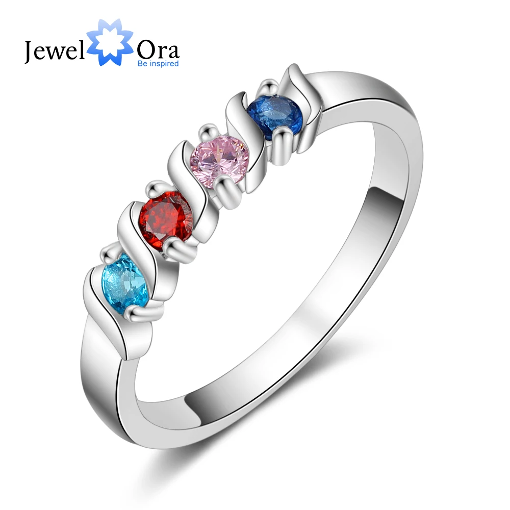 

Personalized Custom Wedding Rings for Women Customized 4 Birthstones Ring Gift for Mom Family Jewelry (JewelOra RI103808)