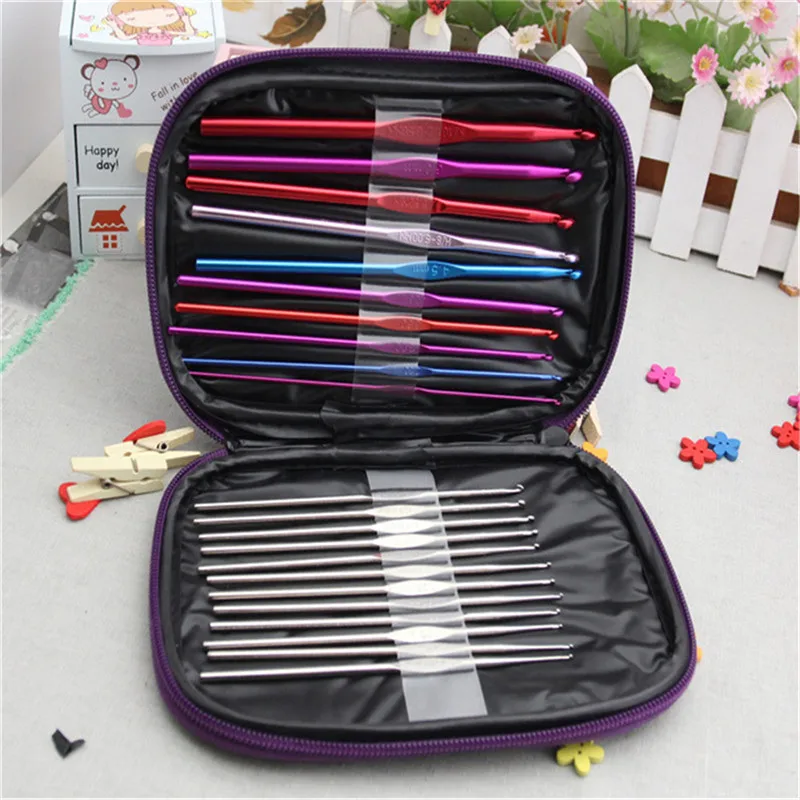 22 Pcs/Set Multi Stainless Steel Needles Crochet Hooks Set Rainbow Handle Knitting Needle Tools With Weave Craft | Дом и сад