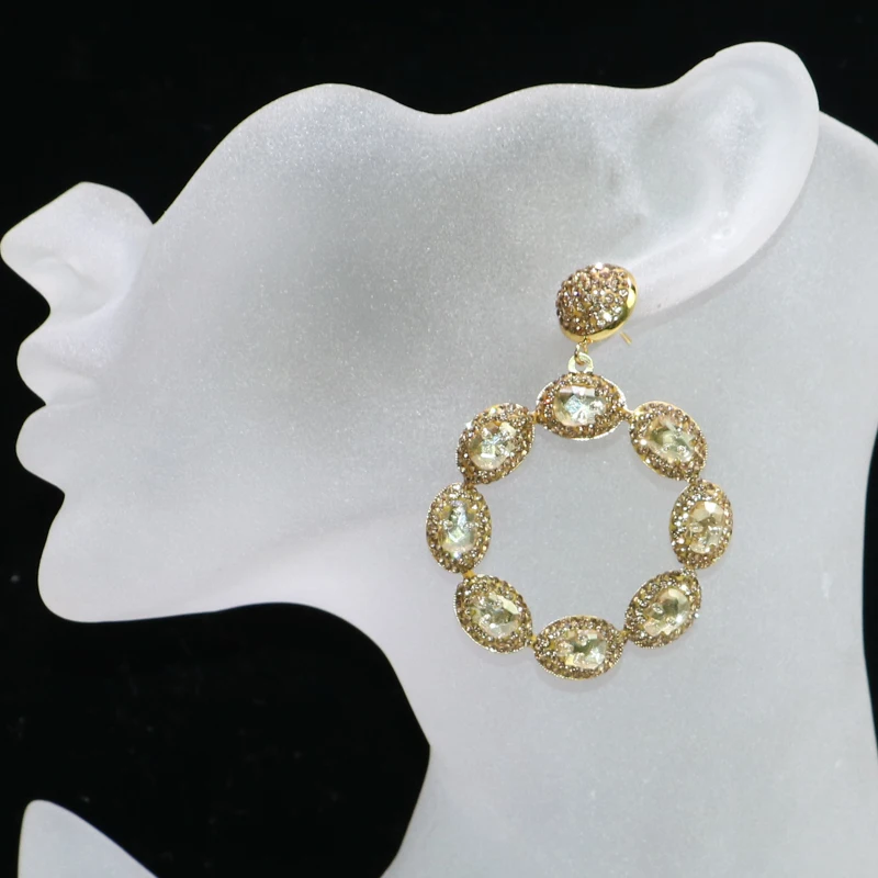 

Gold color rhinestone earrings Fashion flower shape Crystal flower earrings Natural stone earrings gift for lady 6076