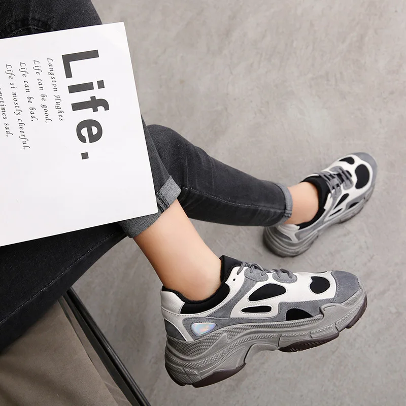

Jookrrix 2018 Casual Shoes Women Fashion Brand Sneakers Real Leather Platform Lady chaussure Autumn Female footware Patchwork