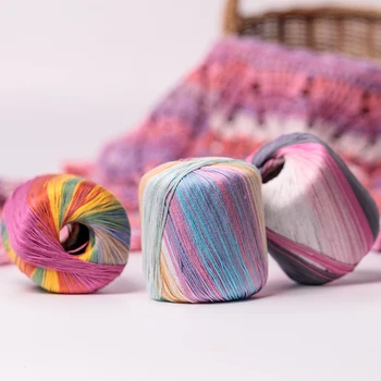 

50g/ball Worsted Section-dyed Rainbow Yarn 5 ply Lace Thin Thread 100% Cotton for DIY Hand Knitting Crochet Yarn XD002