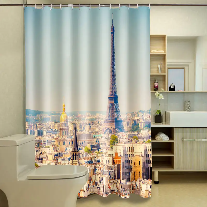 Night city Bathroom Shower Curtain Waterproof Fabric w/12 Hook 180*180cm 