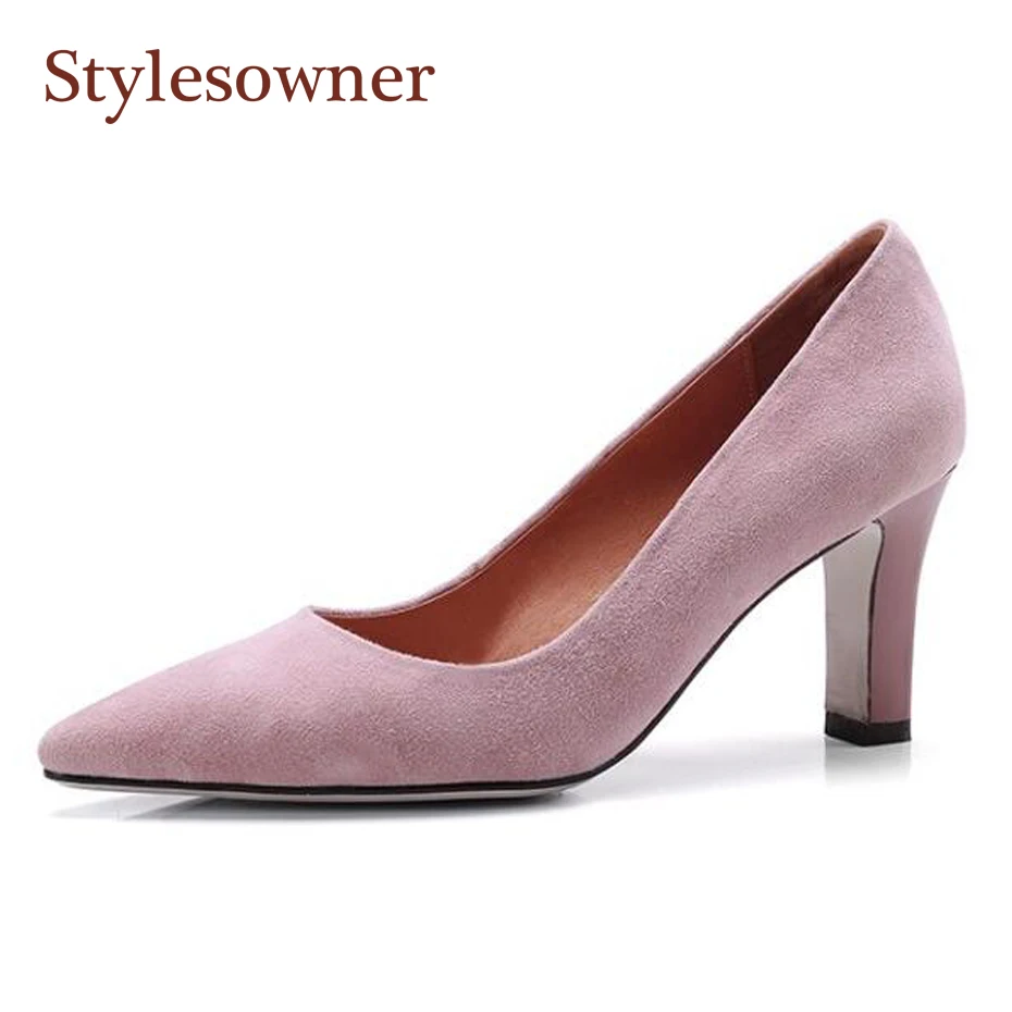 Stylesowner Для женщин Градиент Насосы обувь Острый носок замши 7 см каблуке элегантные офисные Рабочая обувь черный, розовый Модная Zapatos