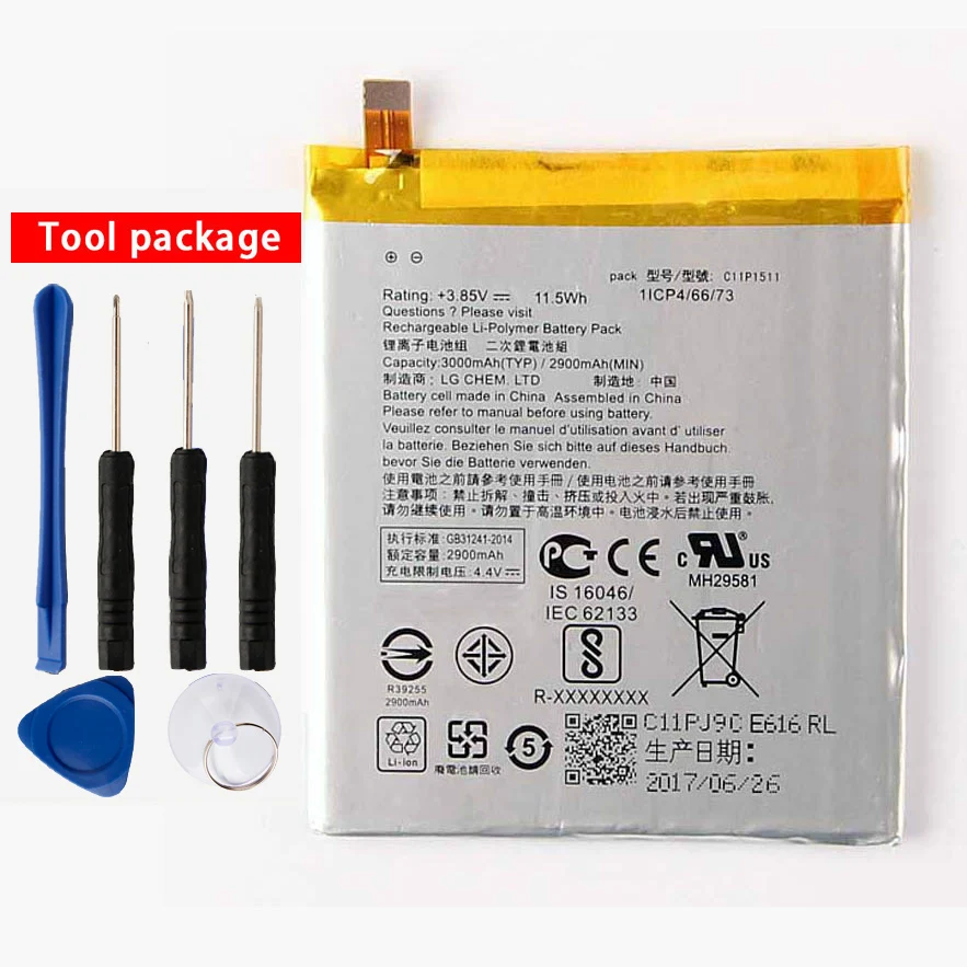 

Original High Capacity C11P1511 Battery For ASUS Zenfone3 Ze552kl Z012da Z012de 2900mAh Straight line