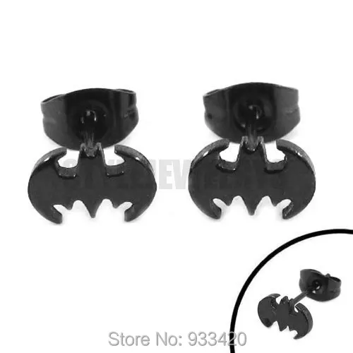 

Free Shipping! Black Batman Earring Body Piercing Stainless Steel Jewelry Trendy Motor Biker Earring Studs 10mm SJE370137B