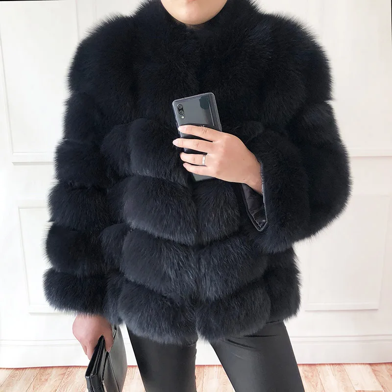 womens parka coat 100% true fur coat Women's warm and stylish natural fox fur jacket vest Stand collar long sleeve leather coat Natural fur coats ladies long puffer coat Coats & Jackets