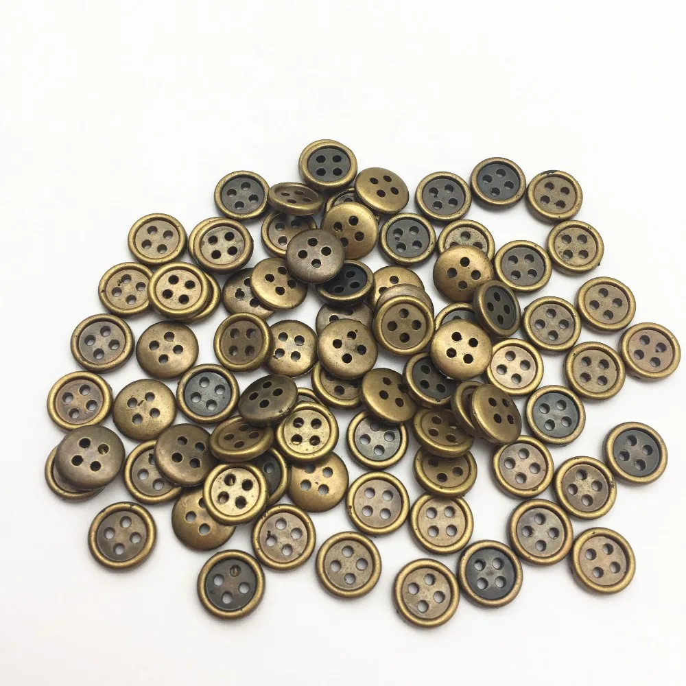 100pcs 10mm Antique Brass Color Plastic Round Shirt Buttons For
