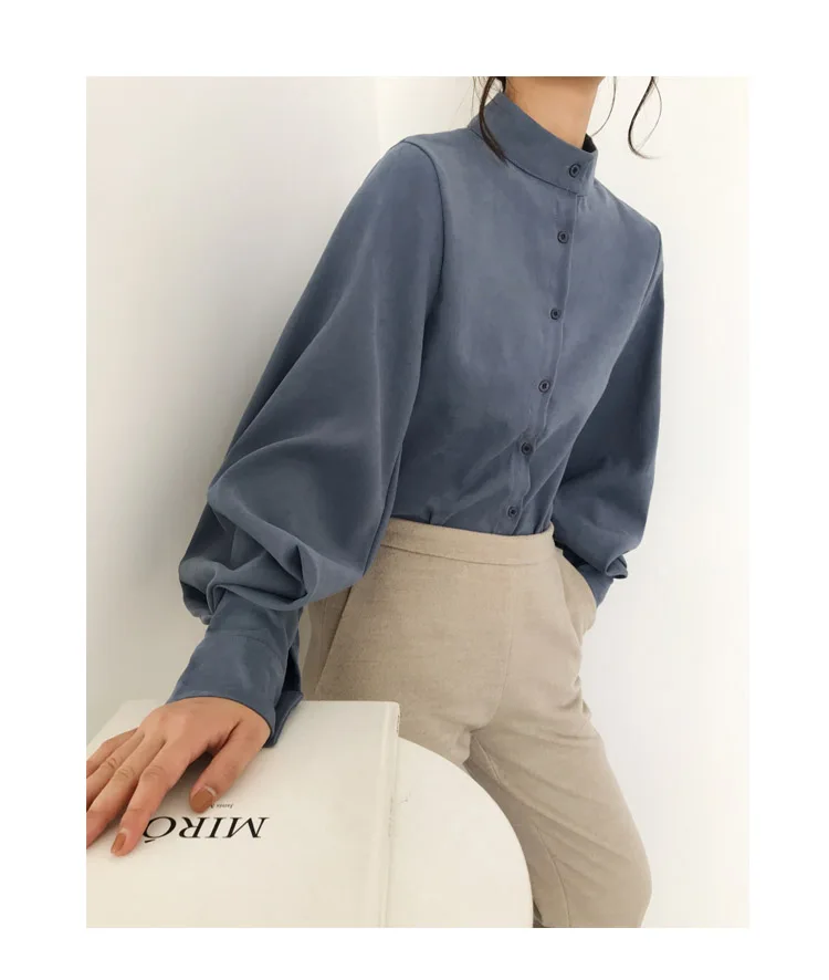 womens tops and blouses Fashion women blouse shirt lantern long sleeve women shirts solid stand collar office blouse 2516 50