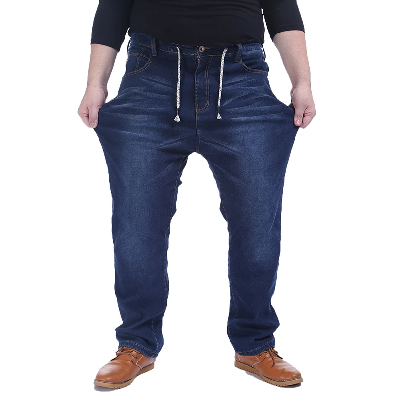 

Big Size 4XL 5XL Plus Cashmere Mens Denim Pants Drawstring Fit Denim Jogger Men Casual Biker Jeans Stretch Elastic Jean