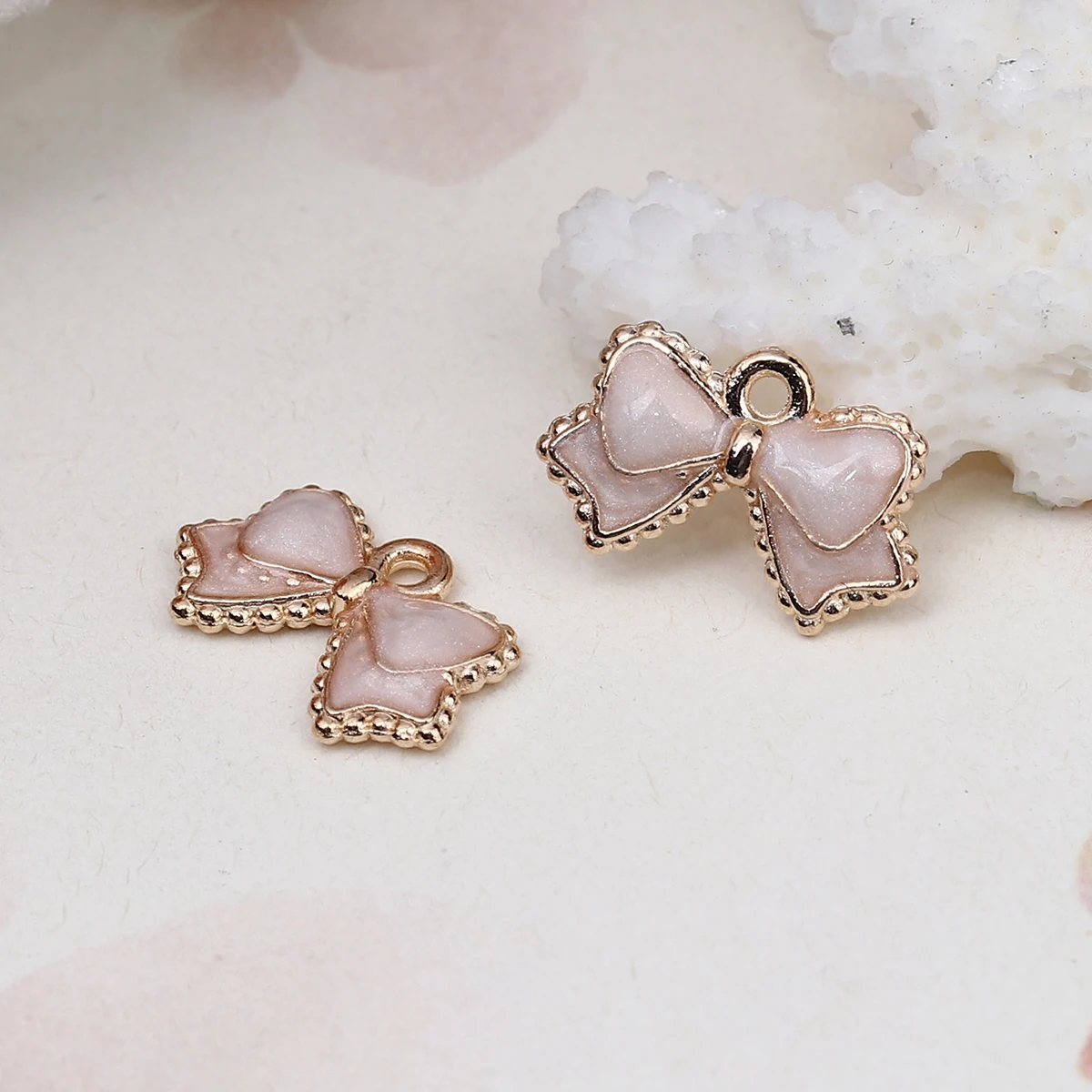 2pcs-1/" enamel pink bow Charm w// clear rhinestone-more colors