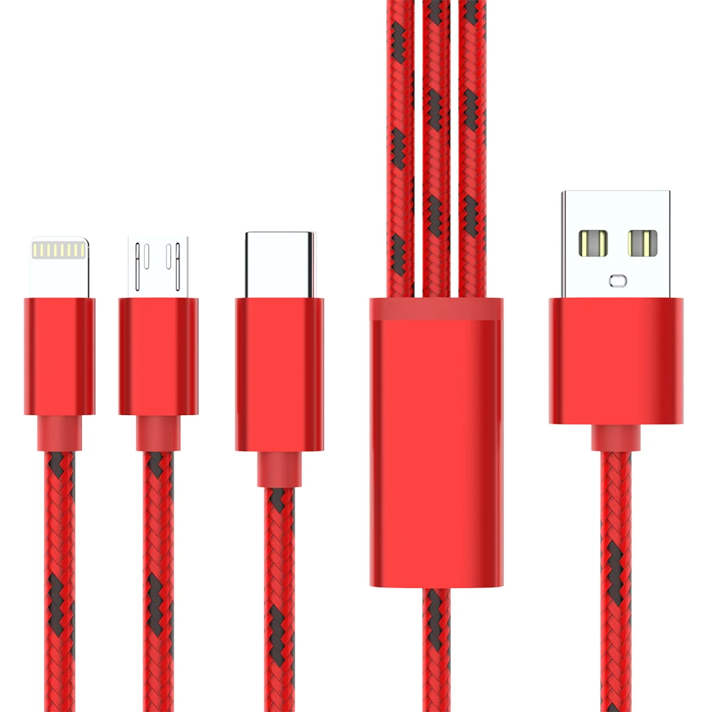 3 в 1 USB кабель 2 в 1 Тип C 8 Pin кабель зарядного устройства микро-usb для iPhone X samsung S9 S8 huawei P20 3A USB-C Android телефонные кабели