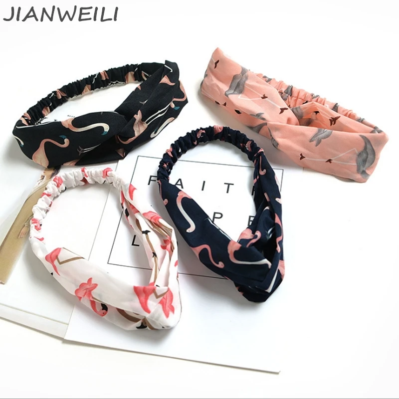 

JIANWEILI Hair Accessories Women Headbands Bandage For Women Girls Head Scrunchie Soft Elastic Flamingo Hair Bands Cross Knot