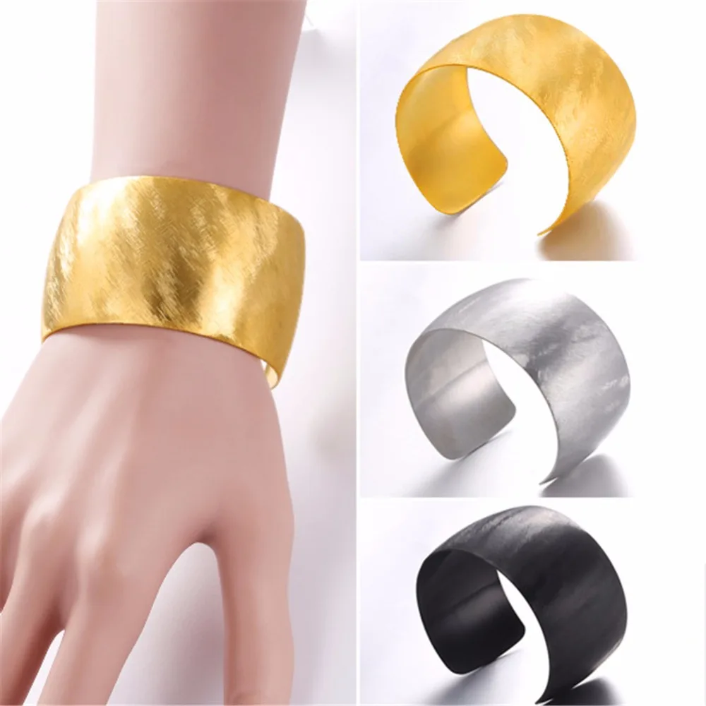 U7 браслет из нержавеющей стали, гладкая полоса, широкие манжеты, браслет, регулируемый Золотой/черный цвет, подарок для женщин/мужчин, ювелирные браслеты H1042
