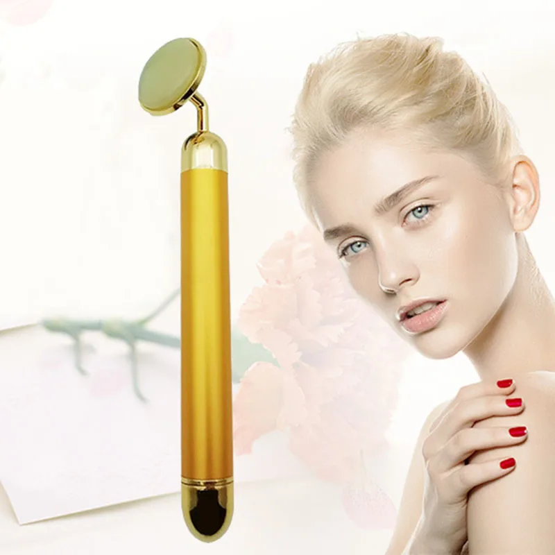 

24k Gold Jade Beauty Bar Slimming Face Lifting Roller Vibration Facial Massager Lift Wrinkle Stick Skin Tightening Massage Tool