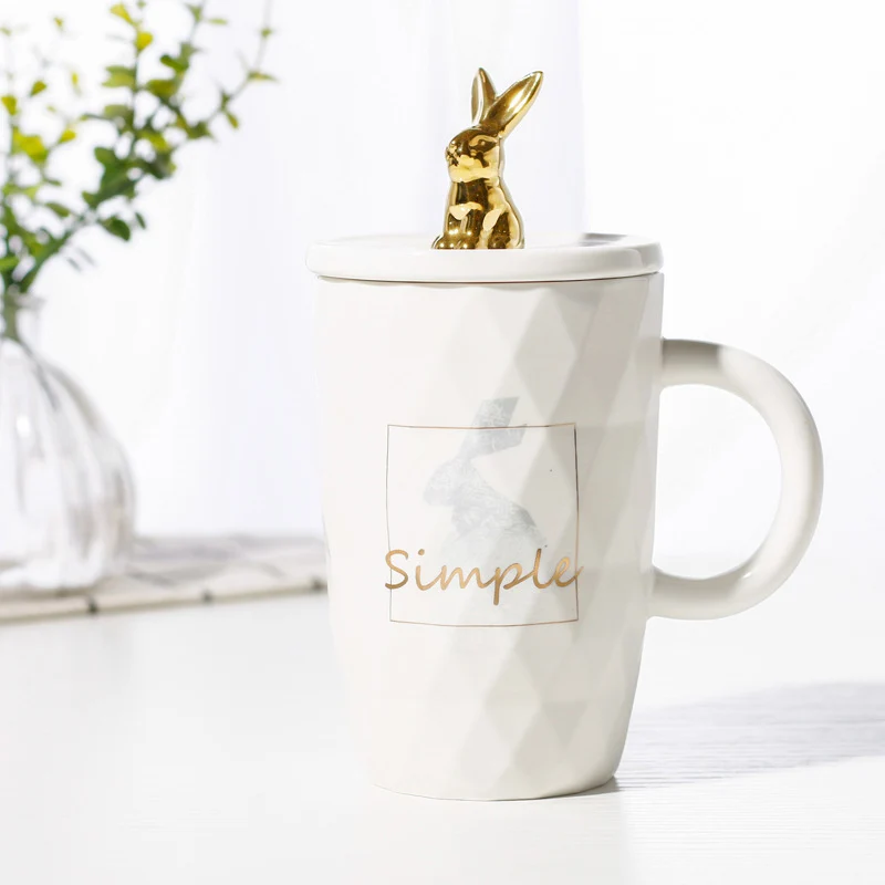 Новый мультфильм кролик кружка с крышкой ложки костяного фарфора чашка молока