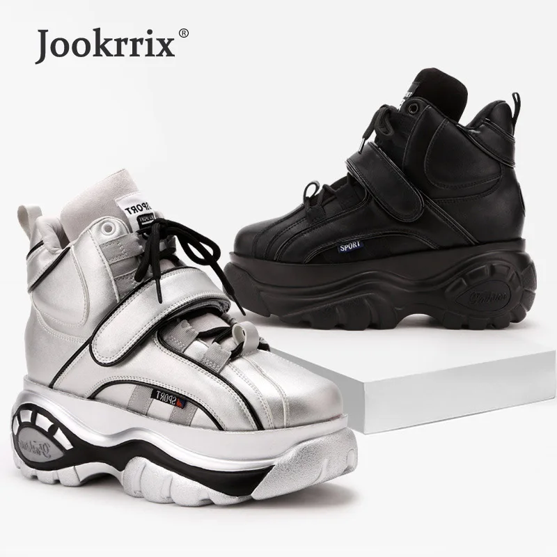 Vente Jookrrix Pré vente Blanc Chaussures Femmes Plate Forme de Marque Dame Augmenter chaussure Crochet et Boucle Femelle chaussures Argent Qualité