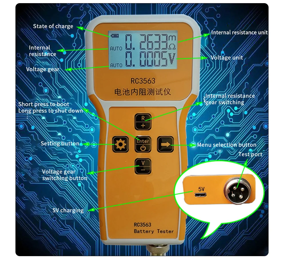 RC3563 портативный тестер внутреннего сопротивления батареи