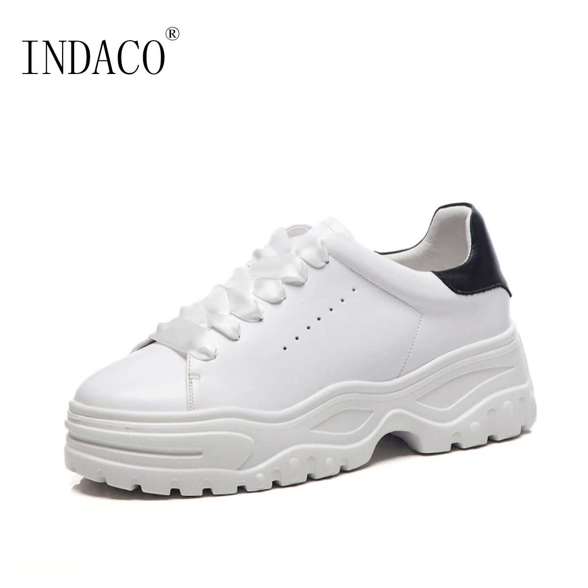Women White Leather Sneakers High Quality Fashion Designer Shoes 5.5cm