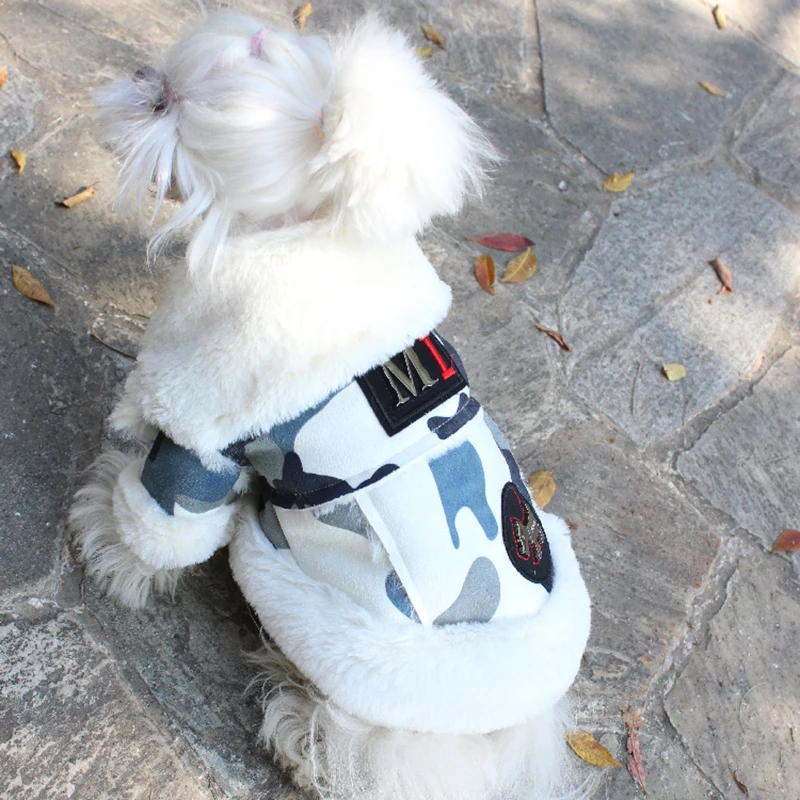 Зимняя одежда для собак, двухслойная утолщенная замшевая камуфляжная стильная бархатная куртка для маленьких собак, теплое пальто для чихуахуа, французского бульдога