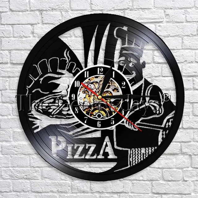 1piece pizza shadow art clock food theme vinyl record wall clock