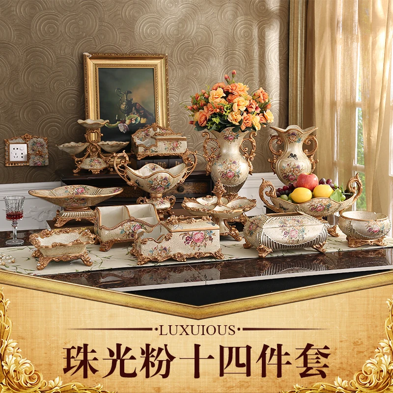 

Luxury European resin vase fruit dish ashtray box set Home Furnishing decorative handicrafts