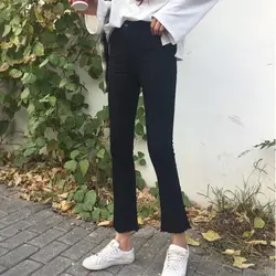 Корейская мода Высокая талия расклешенные женские джинсы деним брюки хлопок Винтаж женские тонкие весенние обтягивающие джинсы